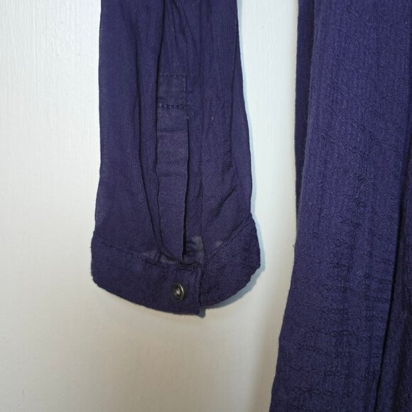 Free People Sisters Of The Moon Sheer Gauzy High Low Blue Button-Up Blouse M - Picture 8 of 8